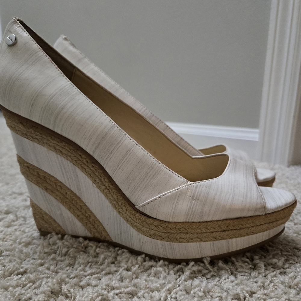 Calvin Klein Cream Patent Wedges 8